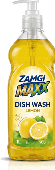 ZAMGI MAXX Dish Wash Lemon, 500ml yellow pump bottle